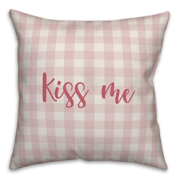 Creative Products Kiss Me in Pink Text on Pink Plaid 16x16 Spun Poly Pillow