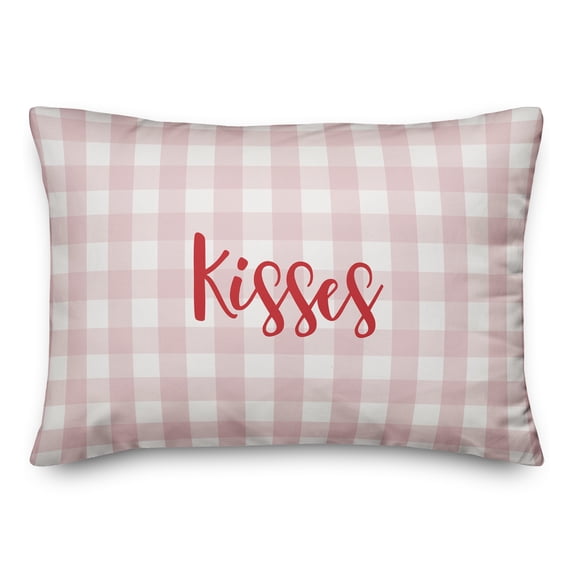 Creative Products Kisses in Red Text on Pink Plaid 14x20 Spun Poly Pillow