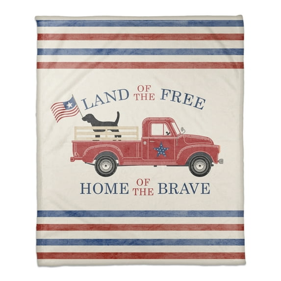 Creative Products Land of the Free Home of the Brave Truck 50x60 Coral Fleece Blanket