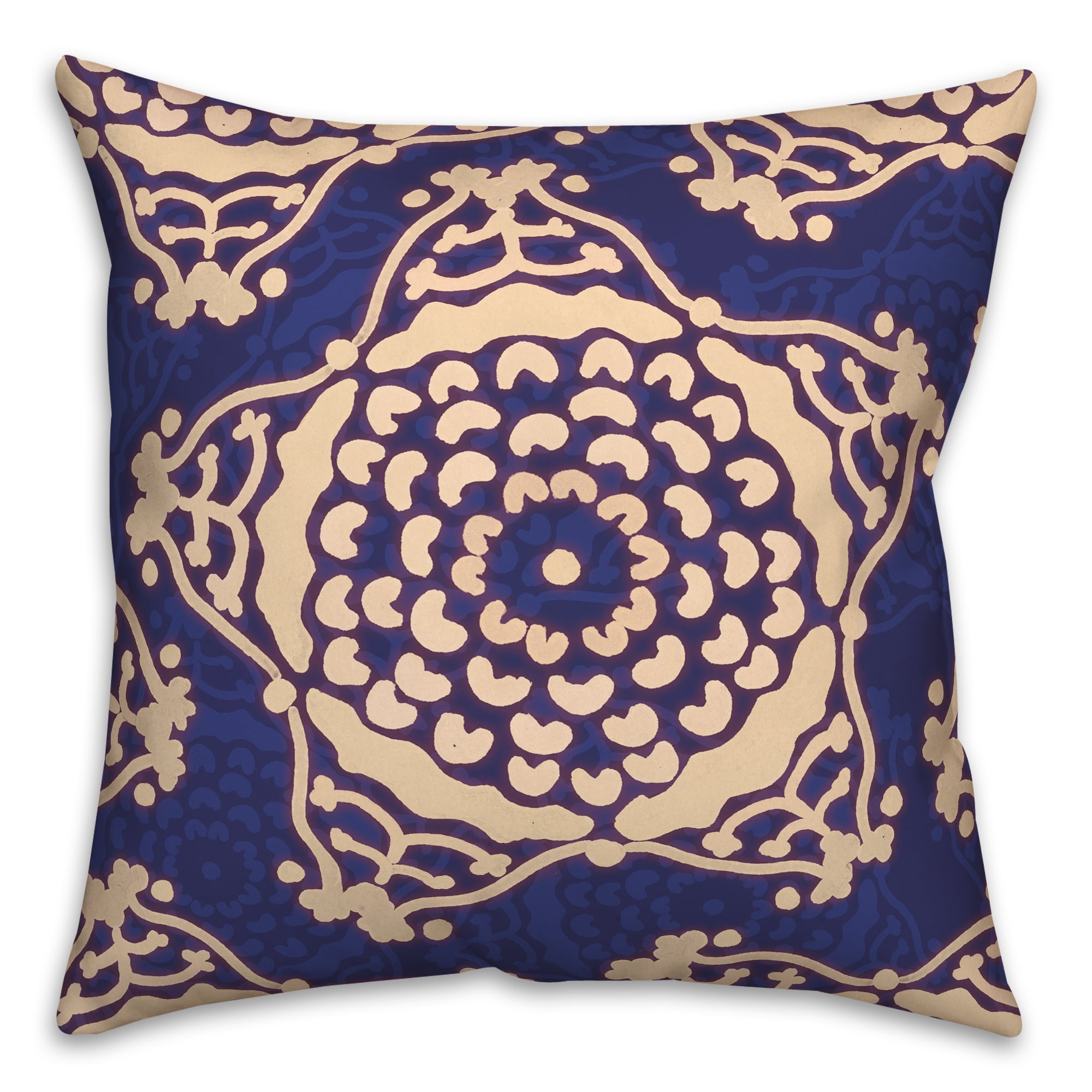 Blue and Cream Floral Pattern Square Indoor/Outdoor Pillow