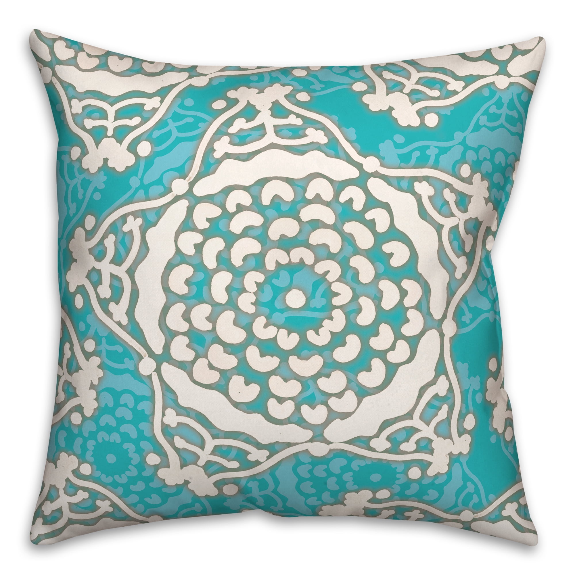 Teal and Cream Floral Spun Polyester Square Throw Pillow