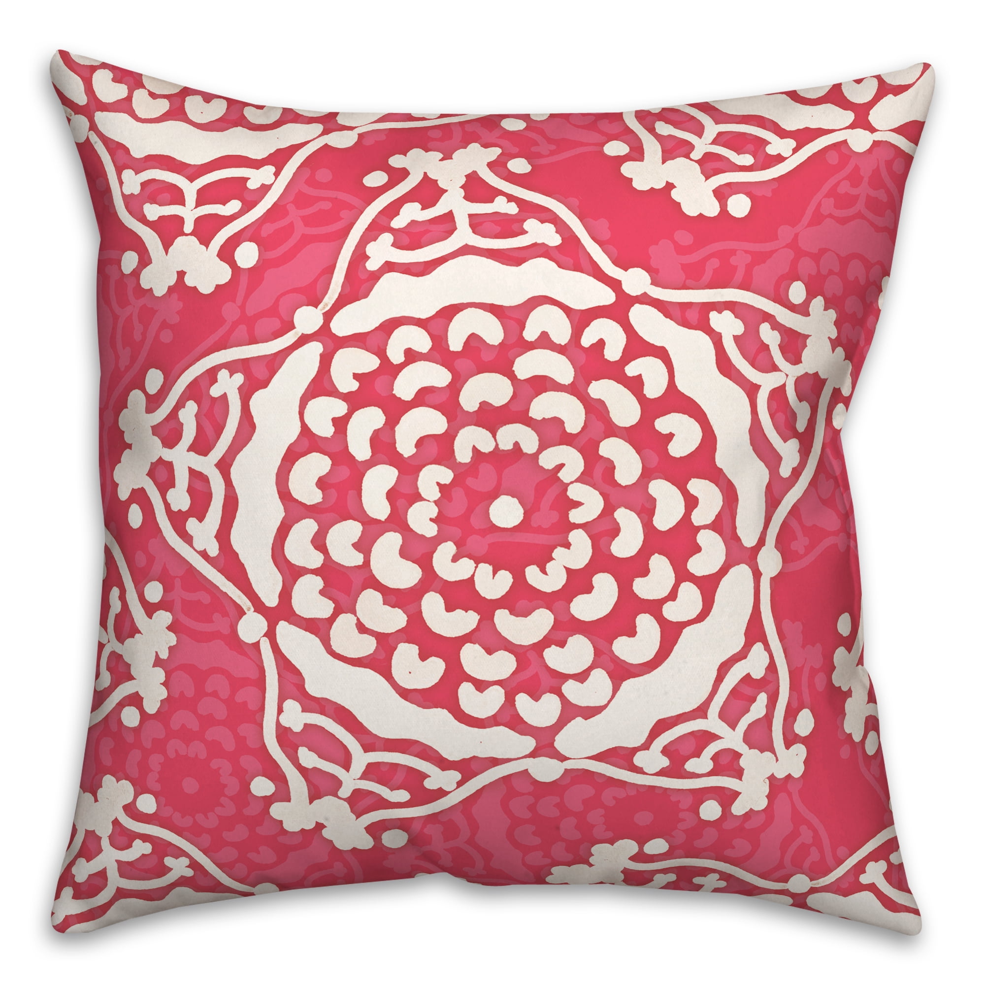 Bright Pink and Cream Spun Polyester Square Throw Pillow