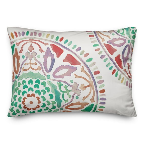 Creative Products Large Orange and Green Watercolor Medallion 14x20 Indoor / Outdoor Pillow