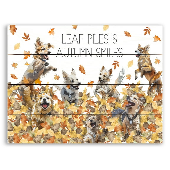Creative Products Leaf Piles and Autumn Smiles 15.75 x 11.75 Pallet Wood Wall Art