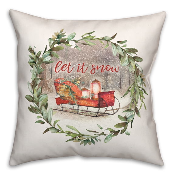 Creative Products Let It Snow Sled Wreath 16 x 16 Spun Poly Pillow