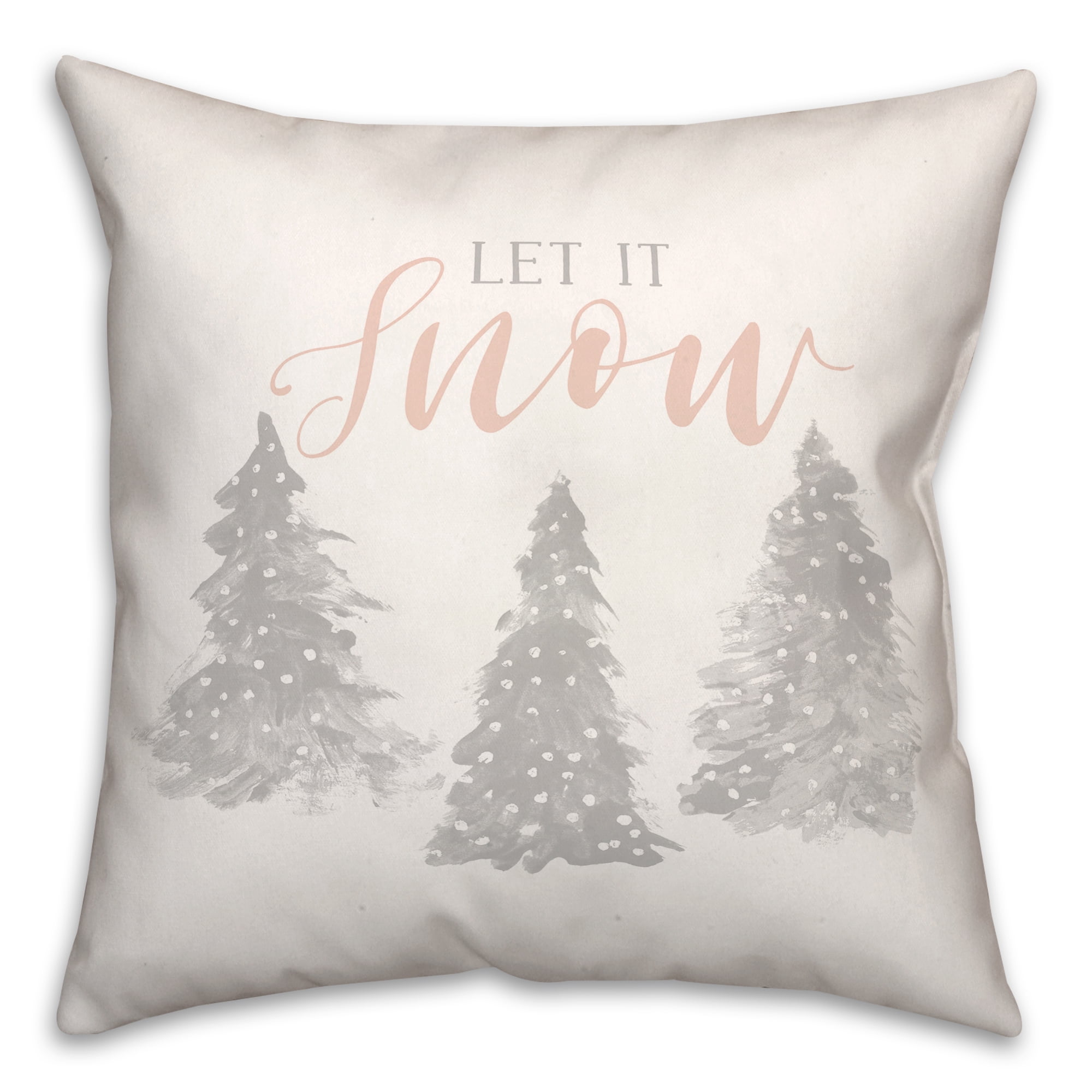 Let It Snow 18x18 Beige and Gray Spun Polyester Throw Pillow
