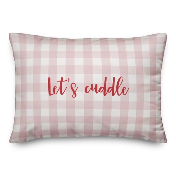 Creative Products Let's Cuddle in Red Text on Pink Plaid 14x20 Spun Poly Pillow