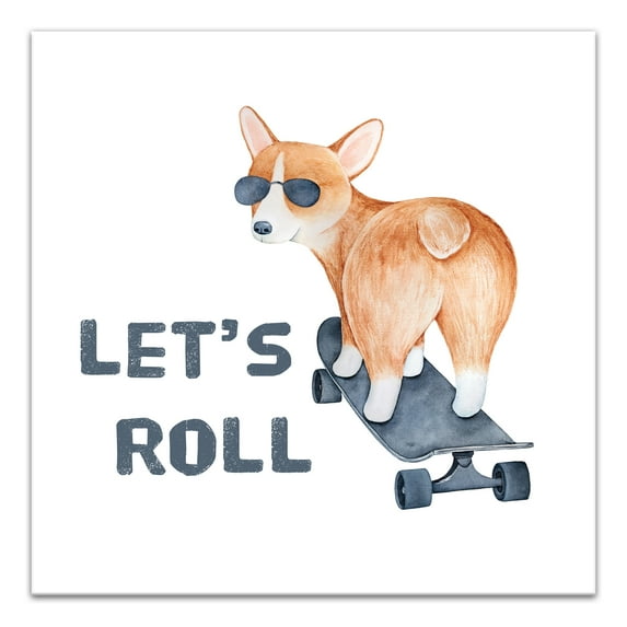 Creative Products Let's Roll Corgi 20x20 Canvas Wall Art