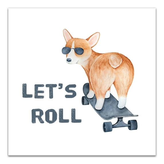 Creative Products Let's Roll Corgi 24x24 Canvas Wall Art