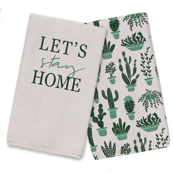 Creative Products Lets Stay Home Linen Green 16 x 25 Tea Towel Set of 2