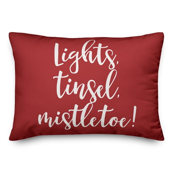Creative Products Lights, Tinsel, Mistletoe in Red 14x20 Spun Poly Pillow