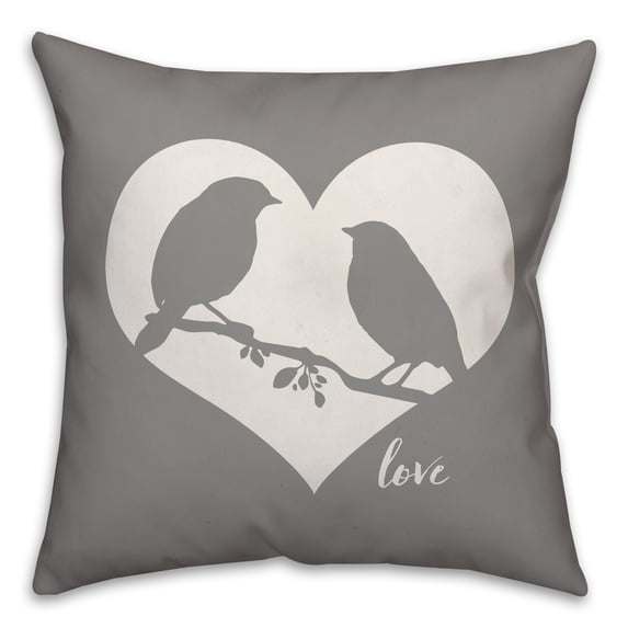 Creative Products Love Birds on Grey 18x18 Spun Poly Pillow