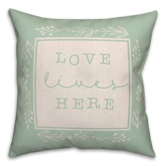 Creative Products Love Lives Here On Mint Linen 16 x 16 Spun Poly Pillow
