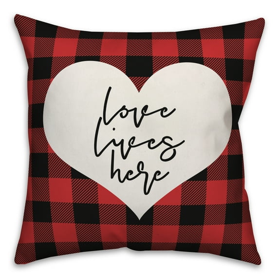 Creative Products Love Lives Here Plaid 18x18 Spun Poly Pillow
