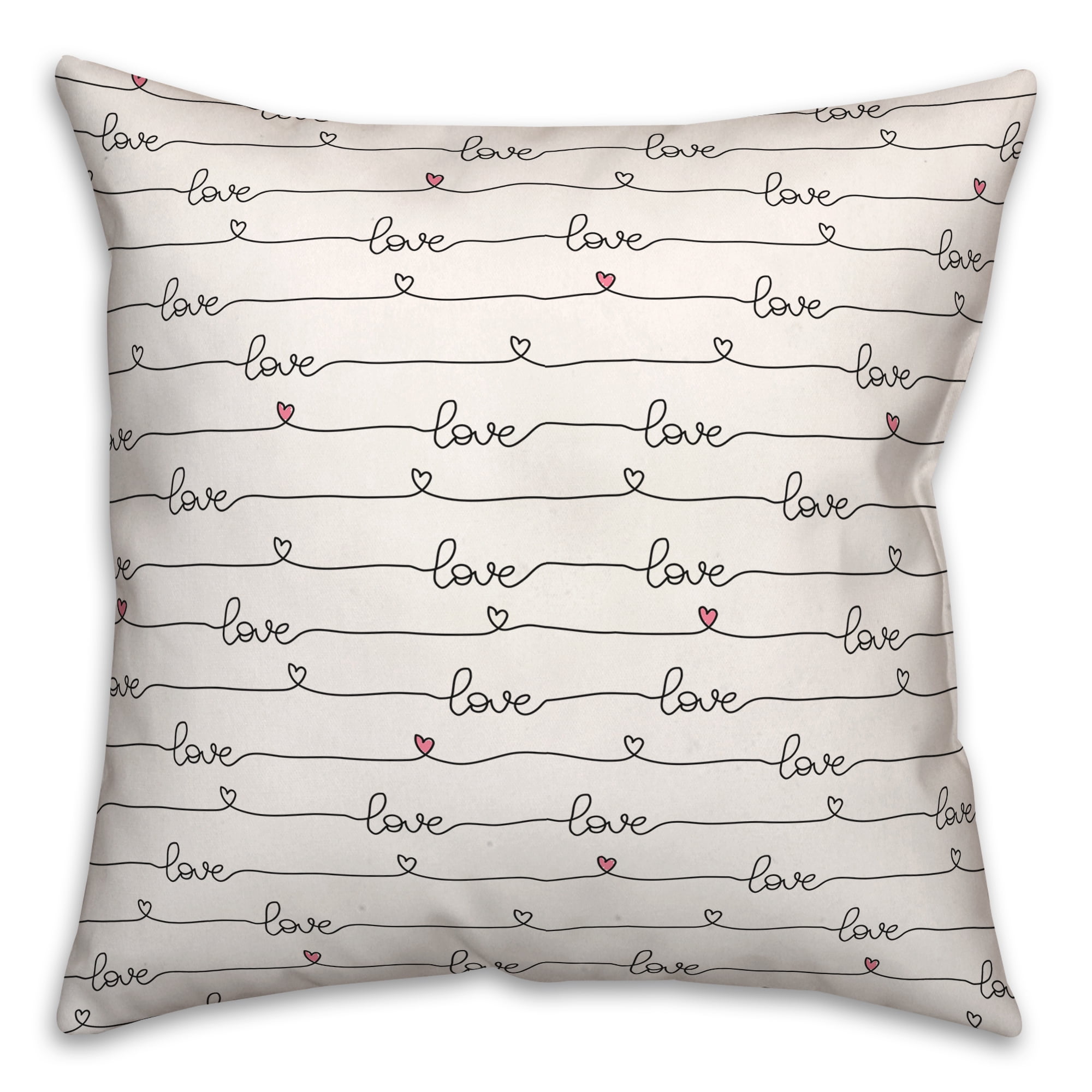 18" White and Black Spun Polyester Valentine's Day Pillow