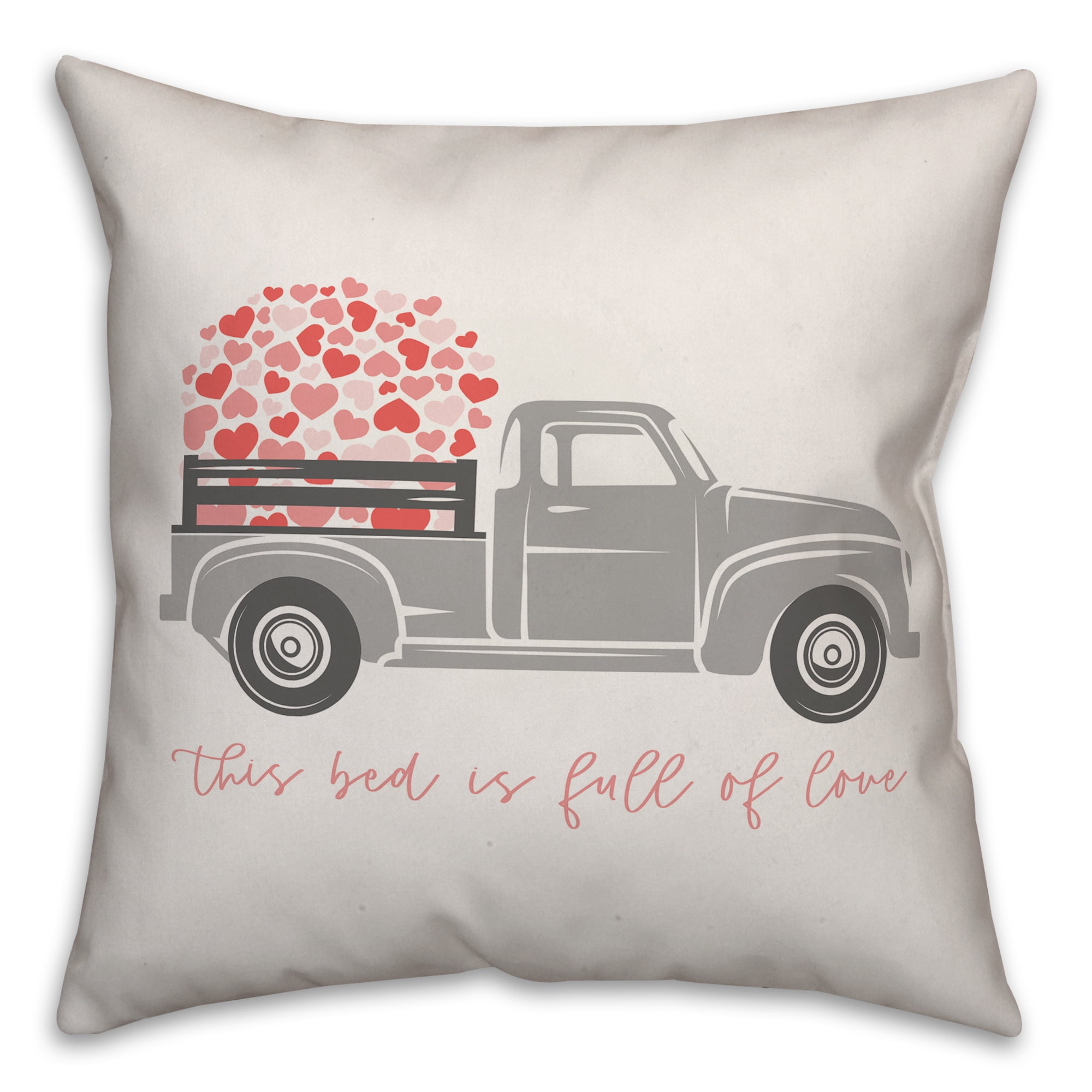 Love Truck Gray and Red Spun Polyester Square Throw Pillow