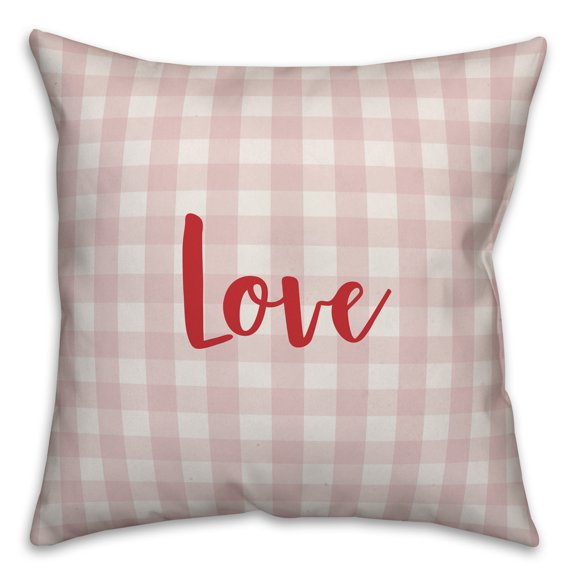 Creative Products Love in Red Text on Pink Plaid 16x16 Spun Poly Pillow