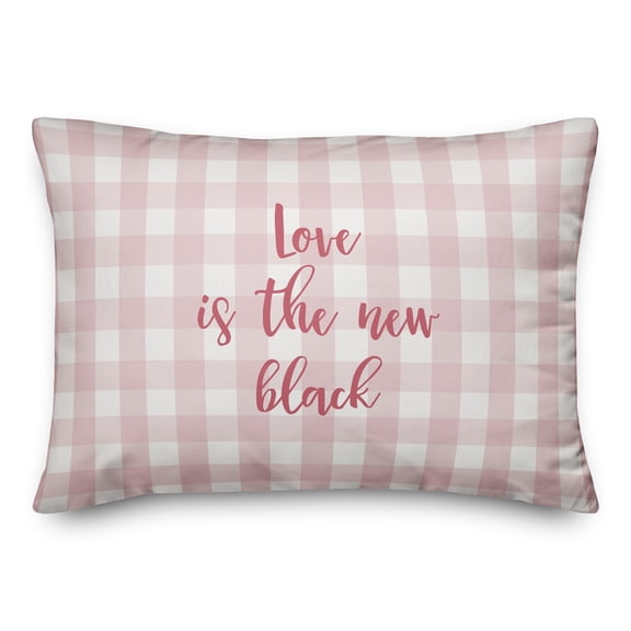 Creative Products Love is The New Black in Pink Text on Pink Plaid 14x20 Spun Poly Pillow