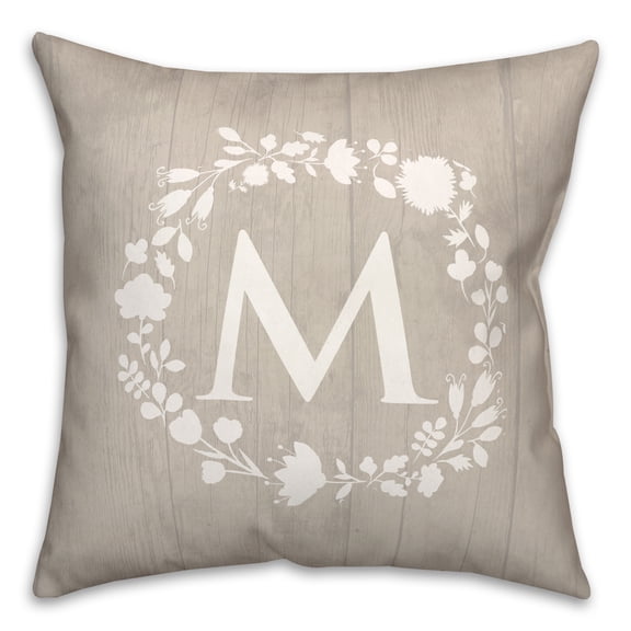 Creative Products M Rustic Wreath Monogram 18 x 18 Spun Poly Pillow