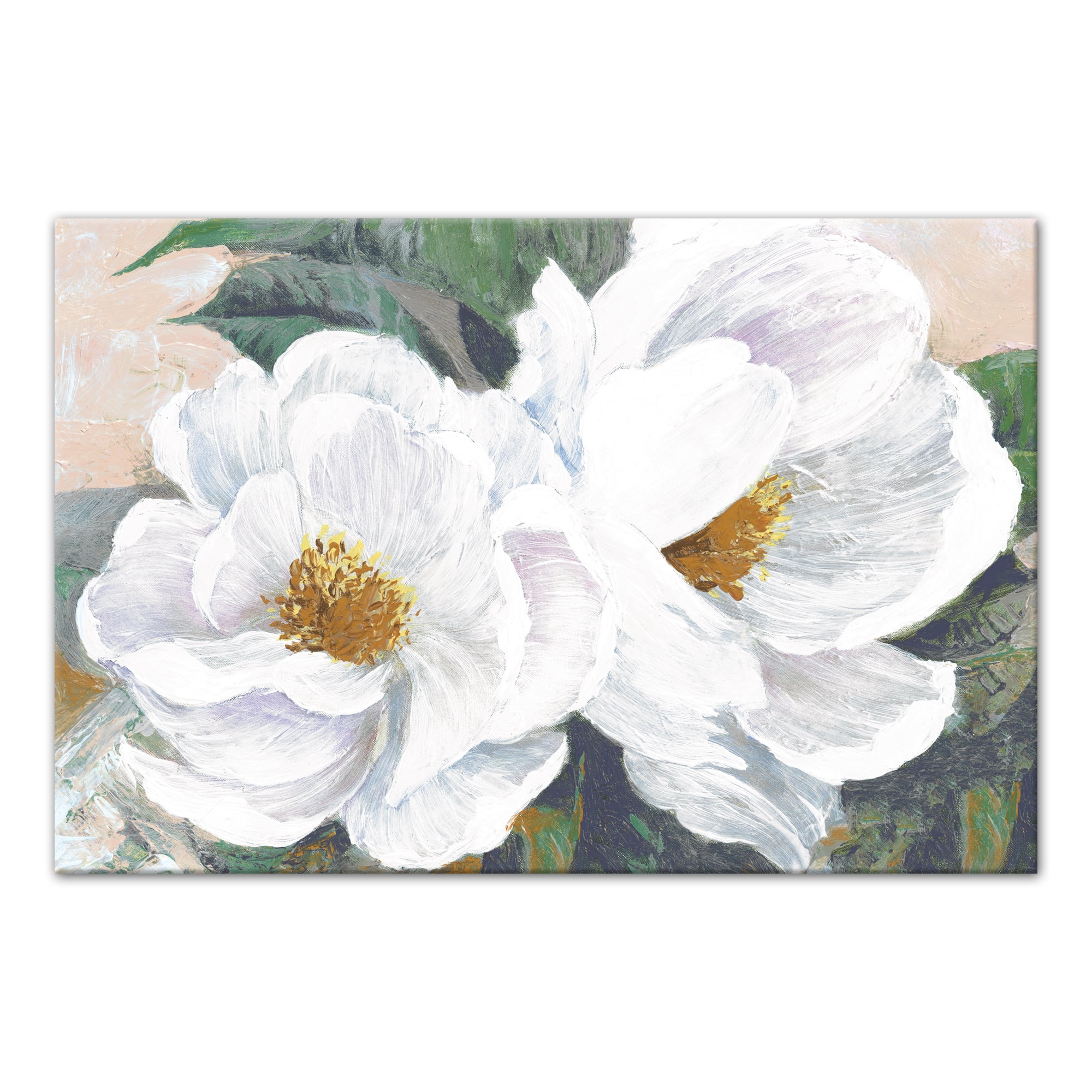 Magnolia Blossoms 36x24 White and Green Canvas Wall Art