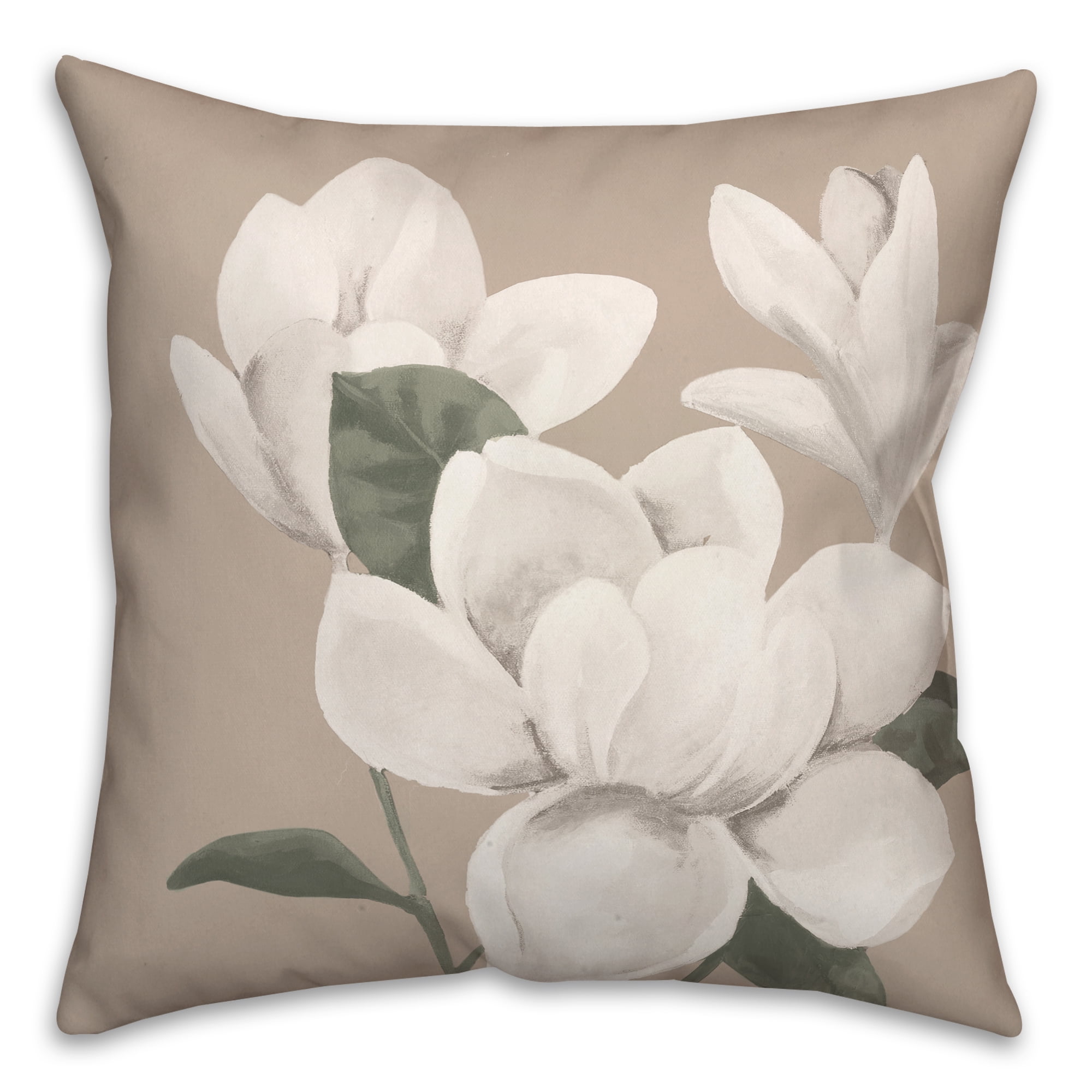 Ivory Magnolia Flowers 18" x 18" Polyester Throw Pillow