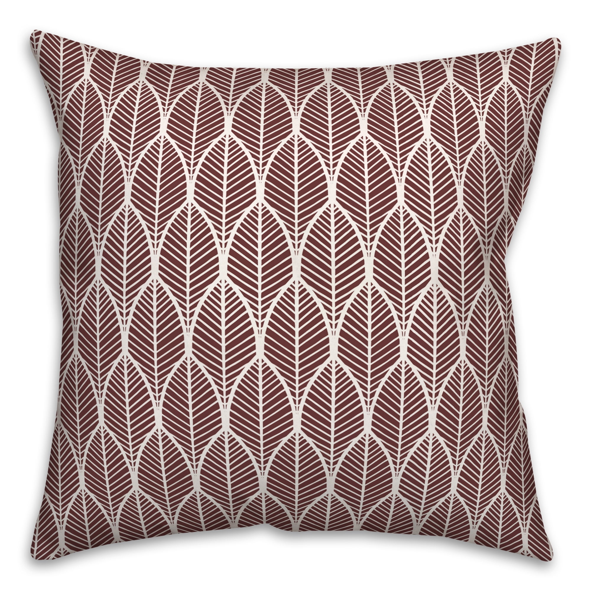 Maroon and White Leaf Pattern Square Indoor/Outdoor Pillow
