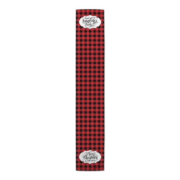 Creative Products Merry Christmas Red Black Buffalo Check 16x90 Cotton Twill Table Runner