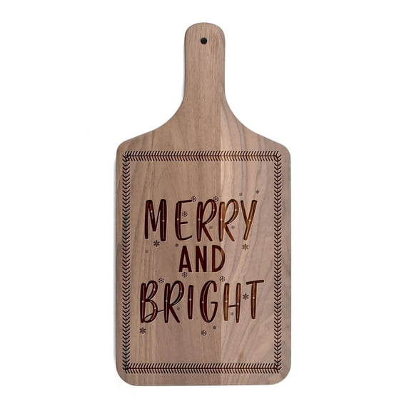 Creative Products Merry and Bright 8 x 17 Walnut Paddle Cutting Board