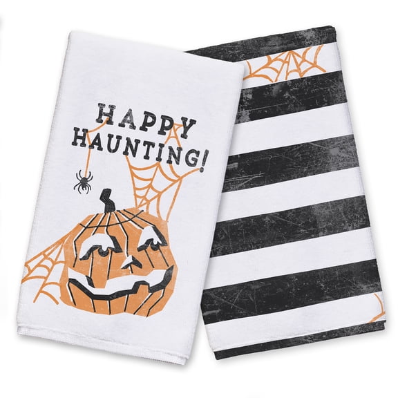 Creative Products Mid Mod Pumpkin Happy Haunting 16 x 25 Tea Towel Set of 2
