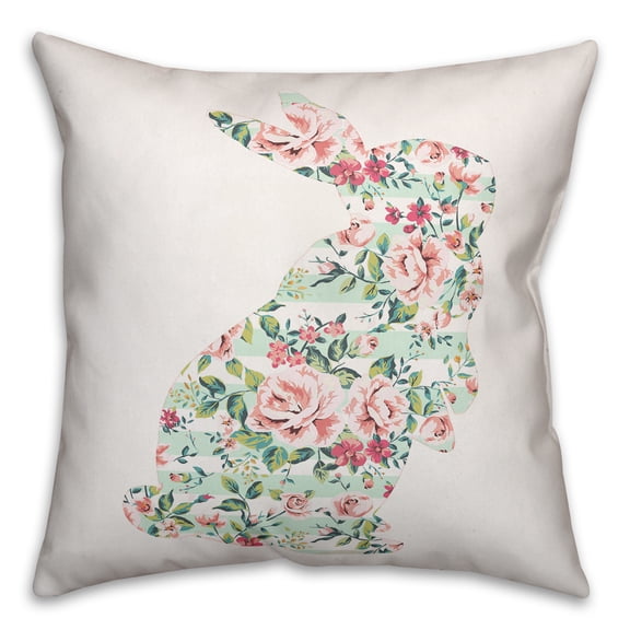Creative Products Mint Floral Curious Rabbit 18x18 Throw Pillow