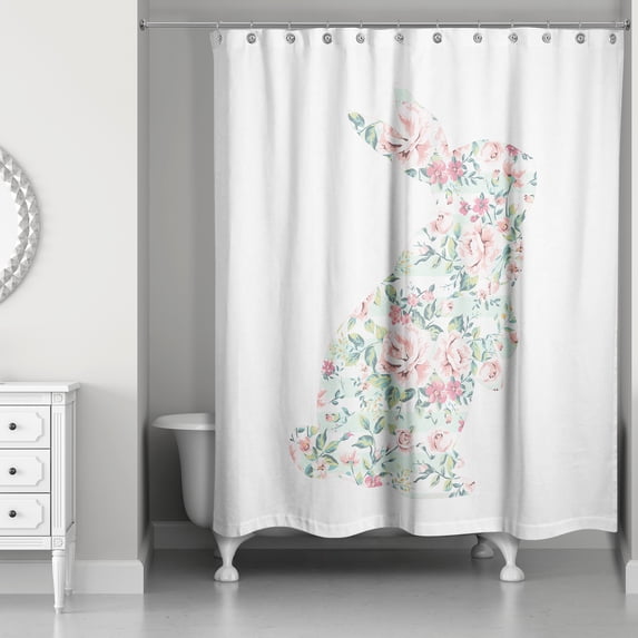 Creative Products Mint Floral Curious Rabbit 71x74 Shower Curtain