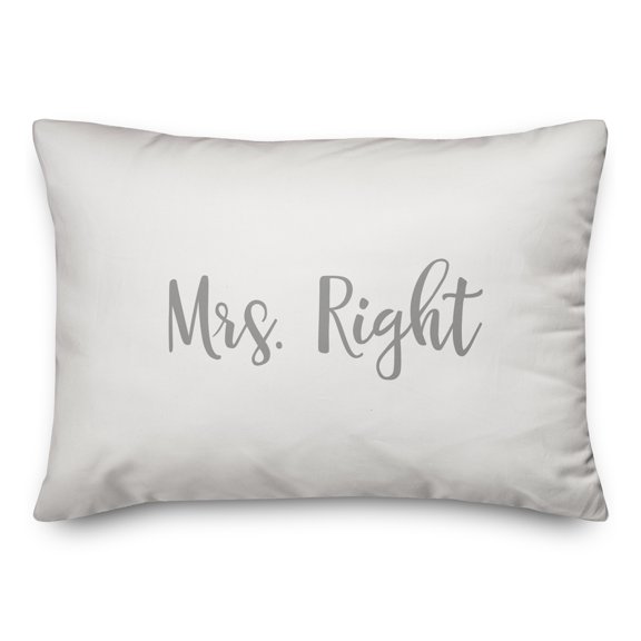Creative Products Mrs. Right in Gray on White 14x20 Spun Poly Pillow