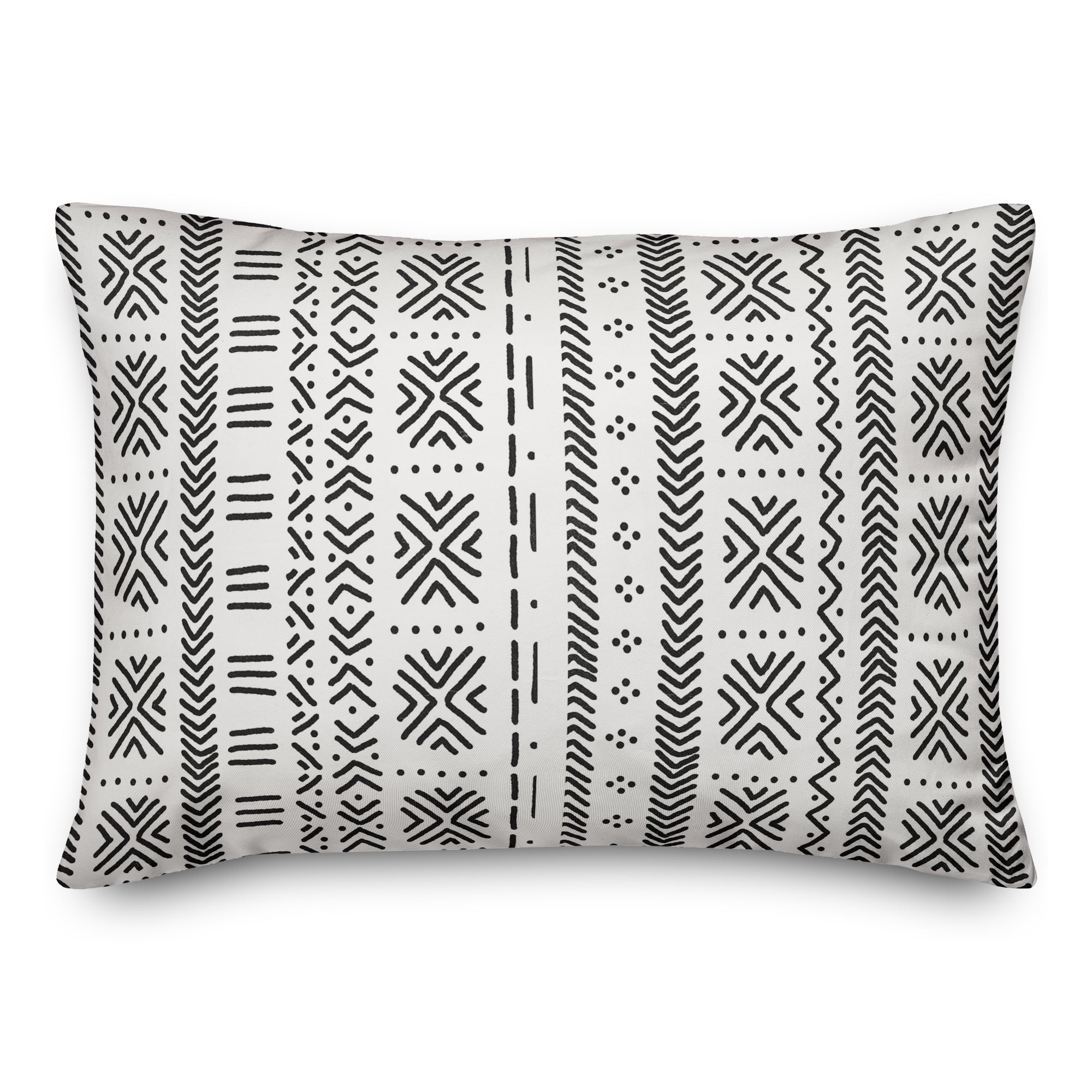 Black and White Mudcloth Pattern 14" x 20" Polyester Throw Pillow