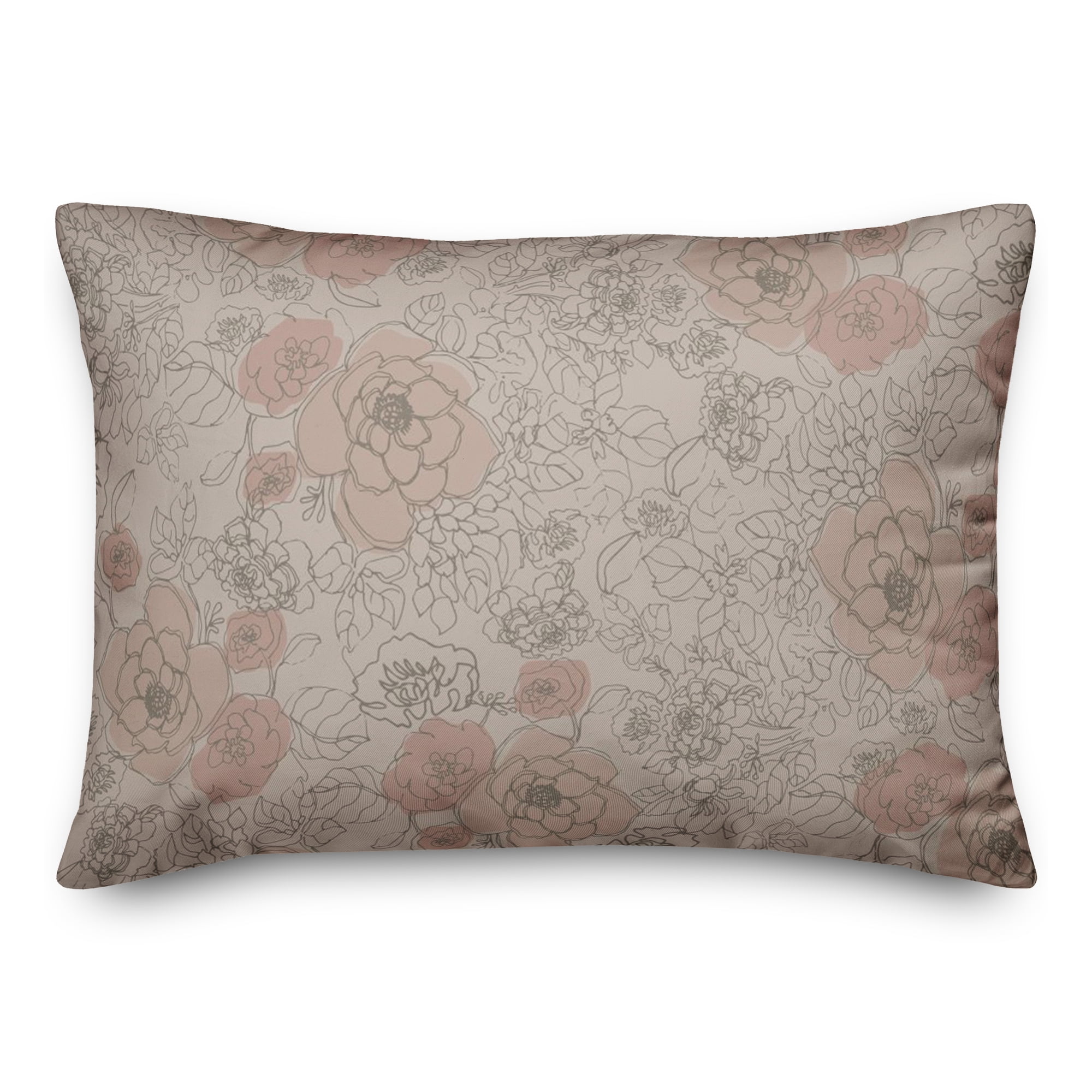 Pink and Beige Floral Reversible Polyester Throw Pillow