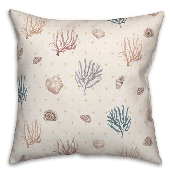 Creative Products Multi Shell Coral and Yellow Plus on White 18 x 18 Spun Poly Pillow