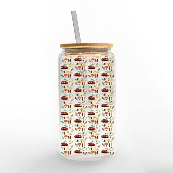 Creative Products Mushroom Pattern 16 oz. Glass Can Cup