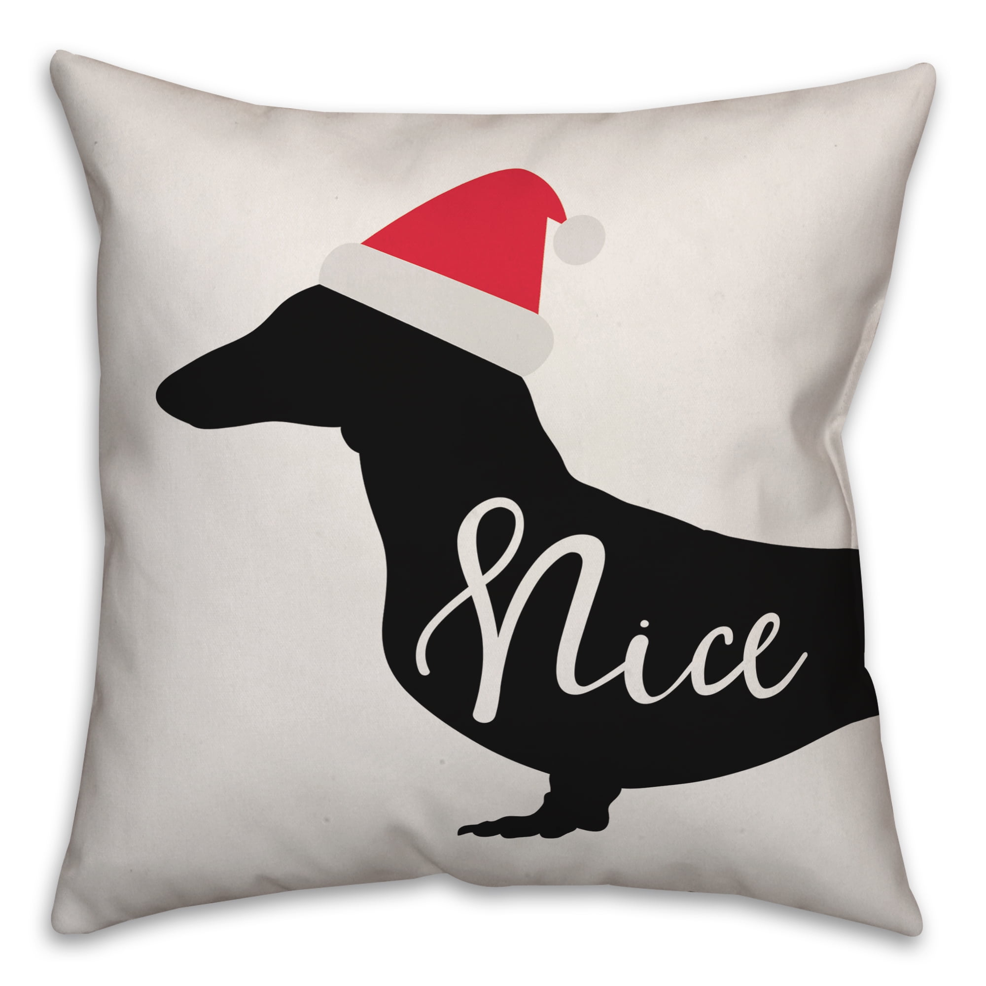 Festive Dachshund Santa Hat Black and White Square Pillow