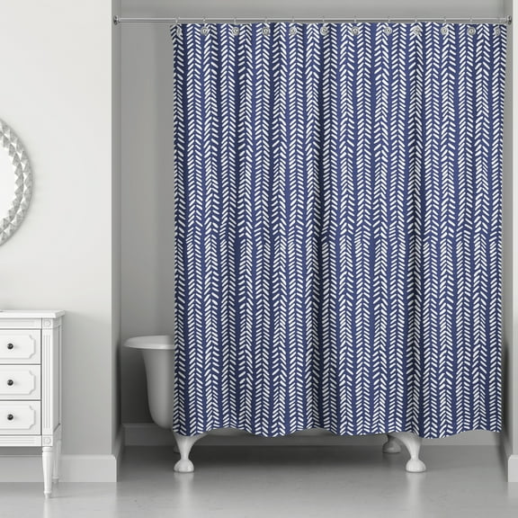 Creative Products Navy And White Herringbone Pattern 71x74 Shower Curtain