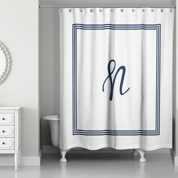 Creative Products Navy Blue and White Letter N Monogrammed 71x74 Shower Curtain