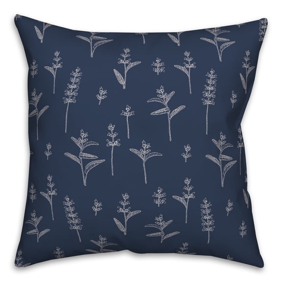 Creative Products Navy Botanical Doodle Pattern 18x18 Spun Poly Pillow