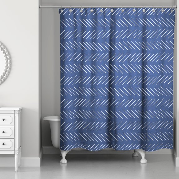 Creative Products Navy Diagonal Lines 71x74 Shower Curtain