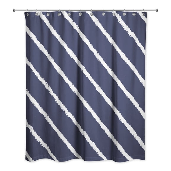 Creative Products Navy Diagonal Stripes 71x74 Shower Curtain