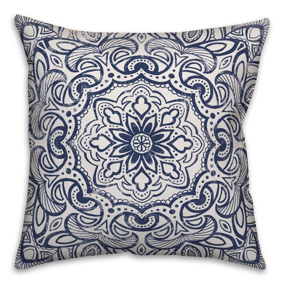 Creative Products Navy Distressed Medallion 20x20 Spun Poly Pillow