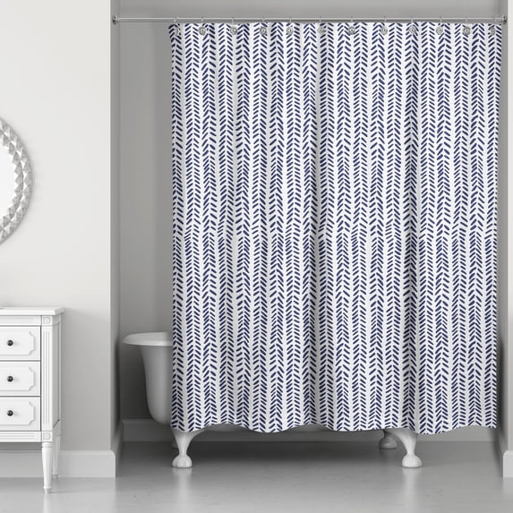Creative Products Navy Herringbone Pattern 71x74 Shower Curtain