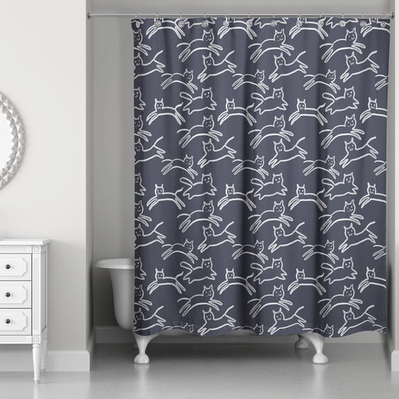 Creative Products Navy Kitty 71 x 74 Shower Curtain