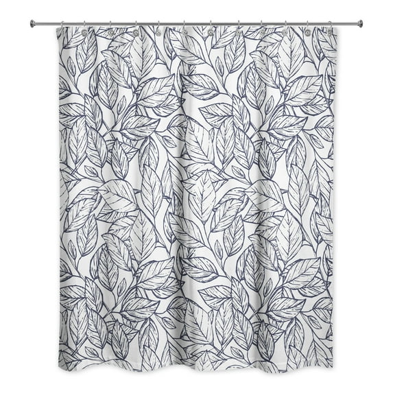 Creative Products Navy Line Leaf Pattern 71x74 Shower Curtain