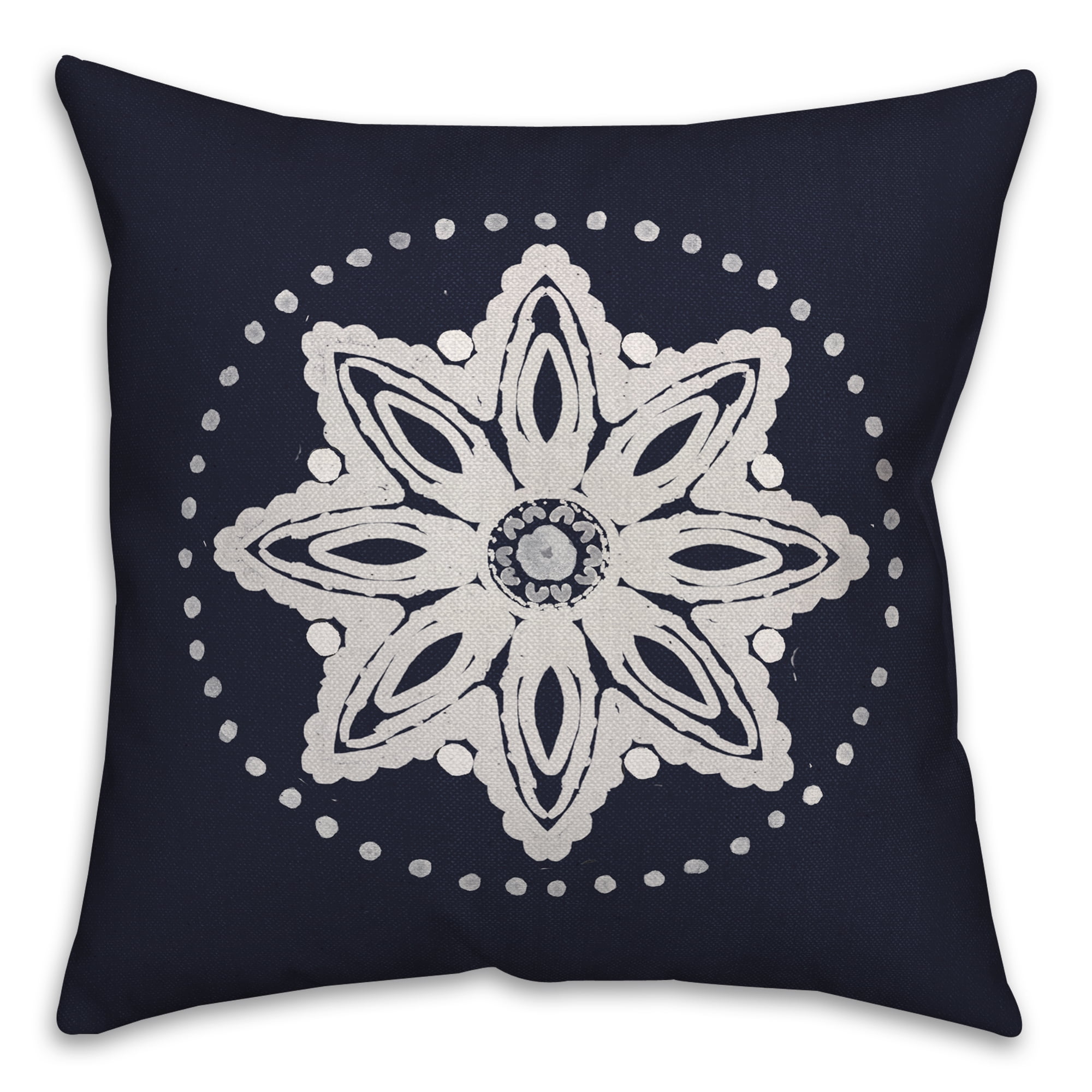 Navy and White Spun Polyester Medallion Throw Pillow 18" x 18"