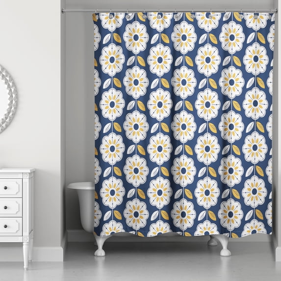 Creative Products Navy Mod Flowers 71x74 Shower Curtain
