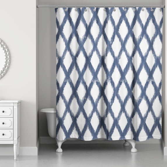 Creative Products Navy Painted Trellis Pattern 71x74 Shower Curtain