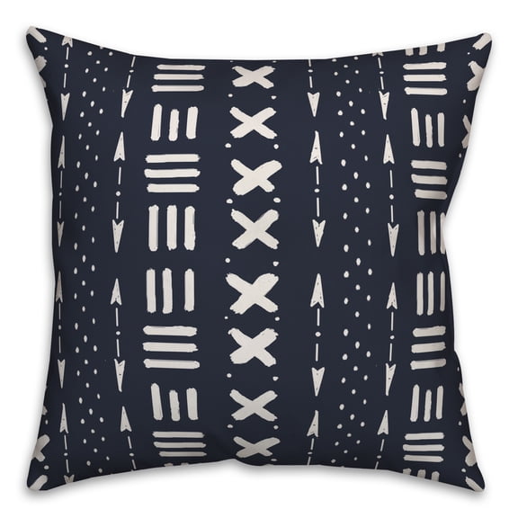 Creative Products Navy Tribal Mudcloth Pattern 18x18 Spun Poly Pillow